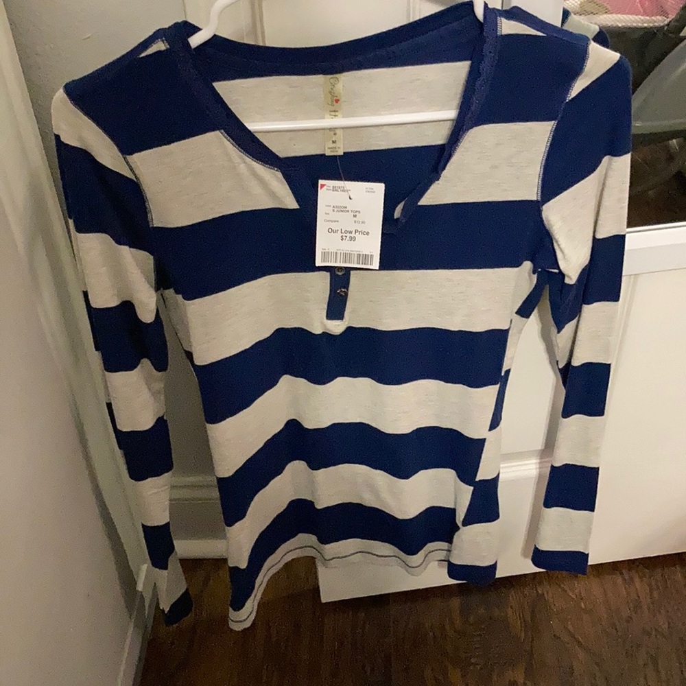 Long sleeve blue & grey shirt